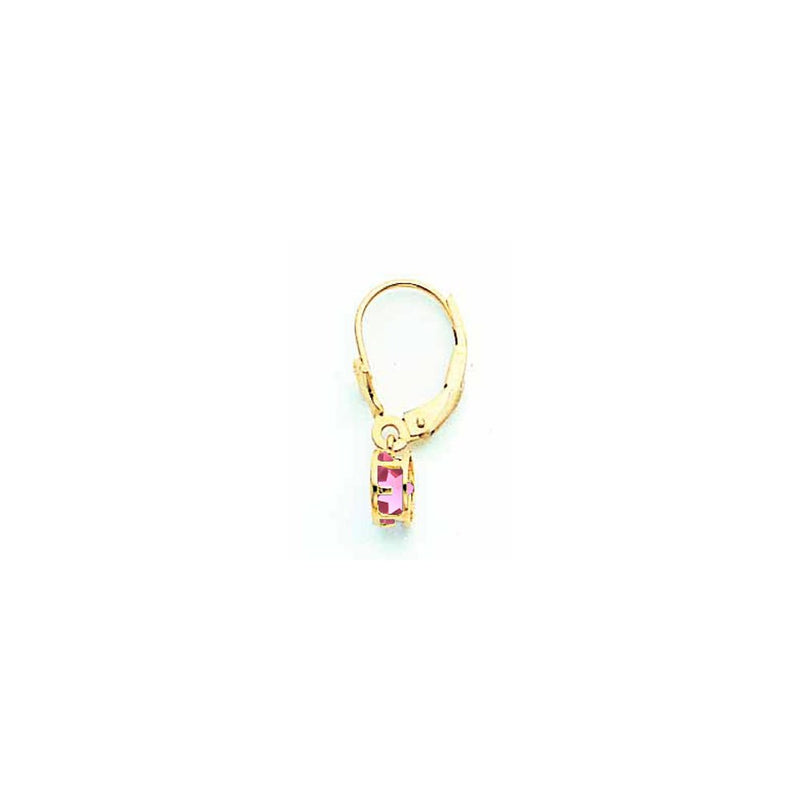 14k Yellow Gold 5mm Pink Tourmaline leverback earring