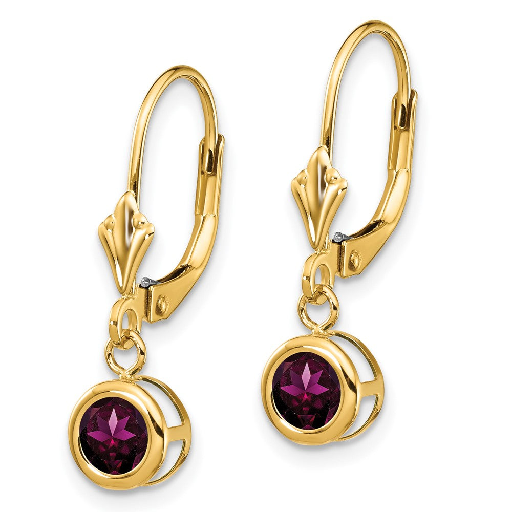 14k Yellow Gold 5mm Rhodolite Garnet Leverback Earrings