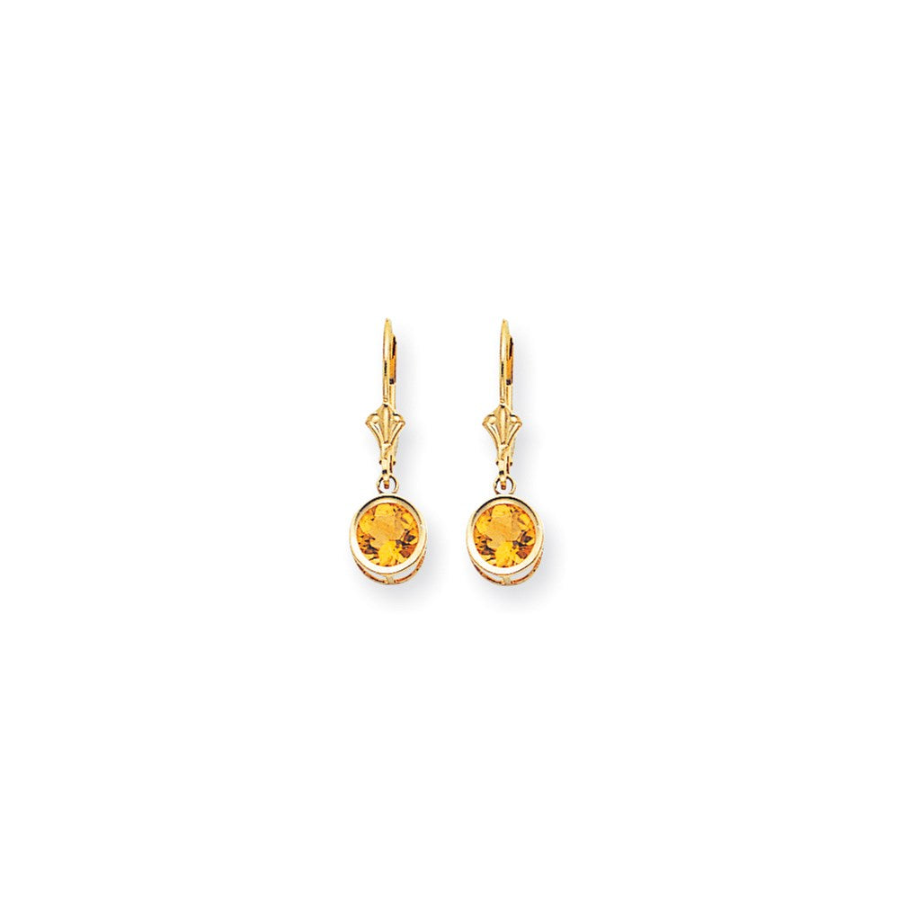 14k Yellow Gold 6mm Citrine Checker leverback Earrings