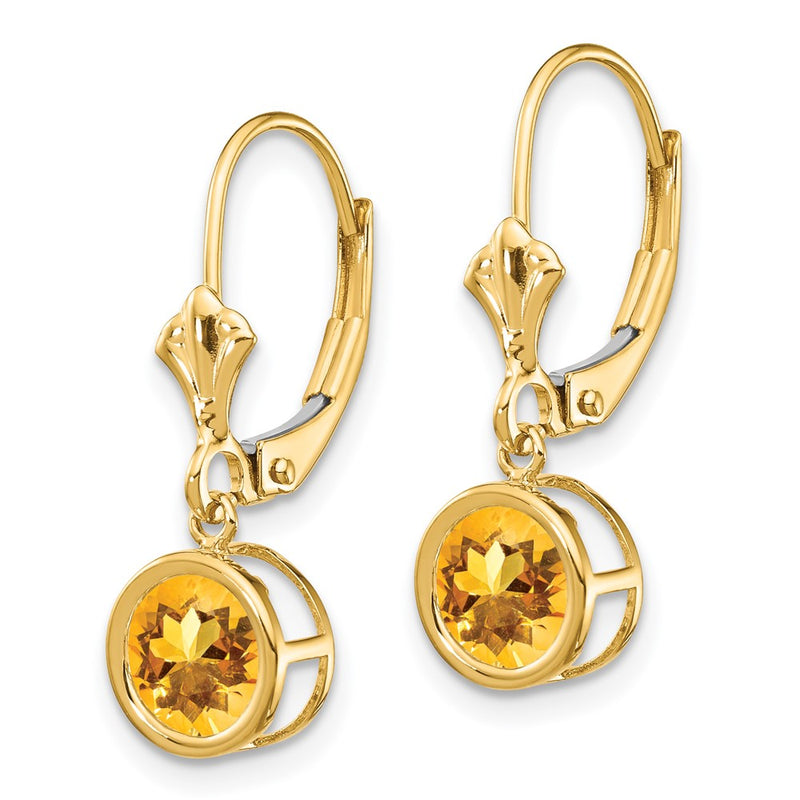 14k Yellow Gold 6mm Citrine Leverback Earrings