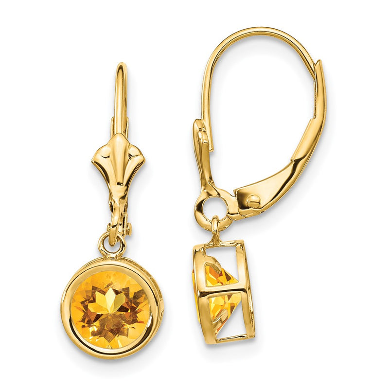 14k Yellow Gold 6mm Citrine Leverback Earrings