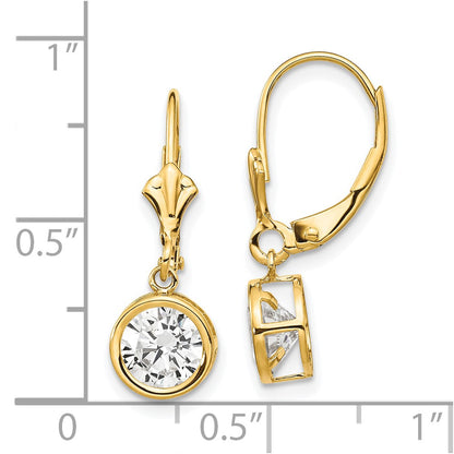 14k Yellow Gold 6mm Cubic Zirconia Leverback Earrings