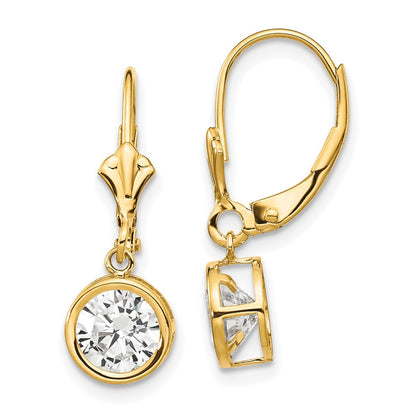 14k Yellow Gold 6mm Cubic Zirconia Leverback Earrings