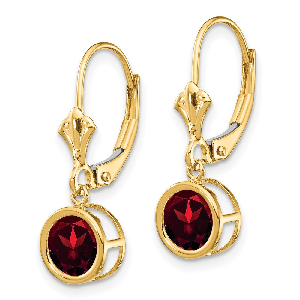 14k Yellow Gold 6mm Garnet Leverback Earrings
