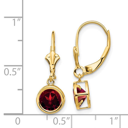 14k Yellow Gold 6mm Garnet Leverback Earrings