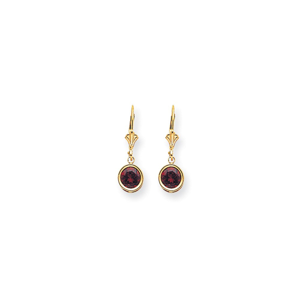 14k Yellow Gold 6mm Garnet Checker leverback Earrings