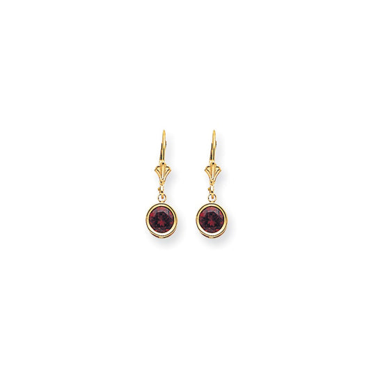 14k Yellow Gold 6mm Garnet Checker leverback Earrings