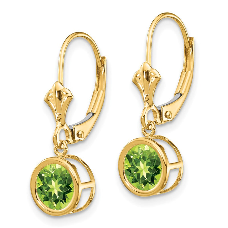 14k Yellow Gold 6mm Peridot Leverback Earrings