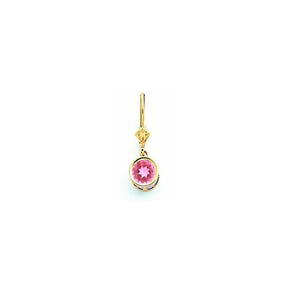 14k Yellow Gold 6mm Pink Tourmaline leverback earring
