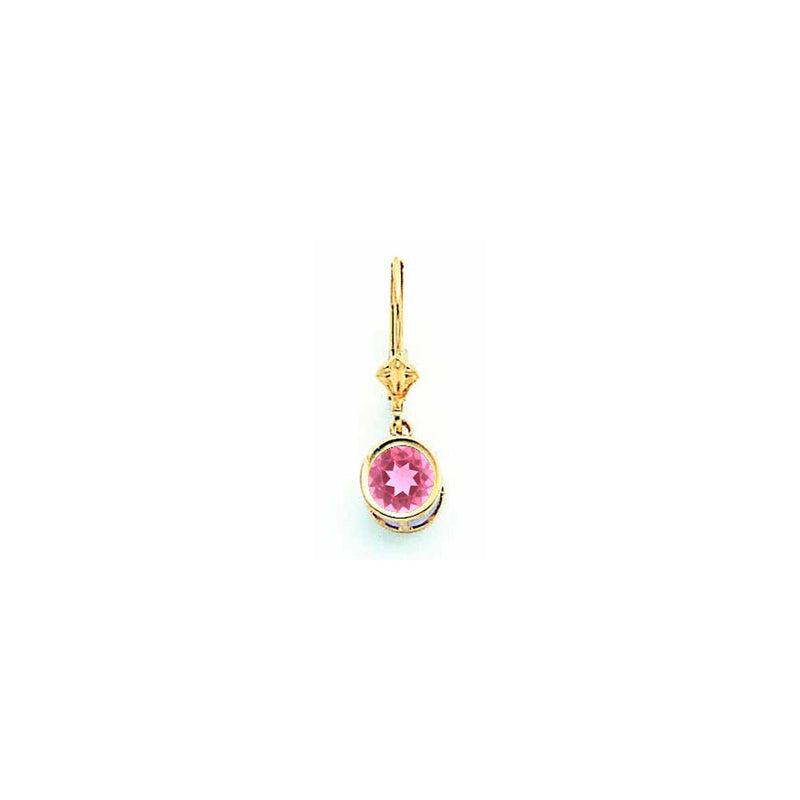 14k Yellow Gold 6mm Pink Tourmaline leverback earring