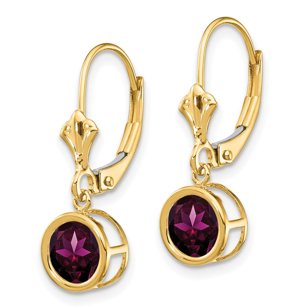 14k Yellow Gold 6mm Rhodolite Garnet Leverback Earring