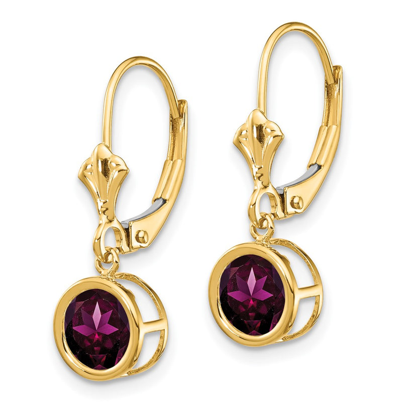 14k Yellow Gold 6mm Rhodolite Garnet Leverback Earring