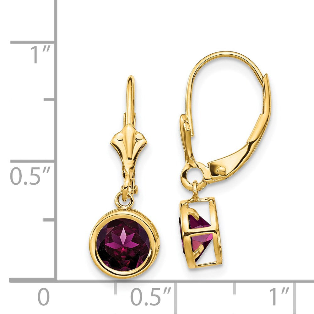 14k Yellow Gold 6mm Rhodolite Garnet Leverback Earring