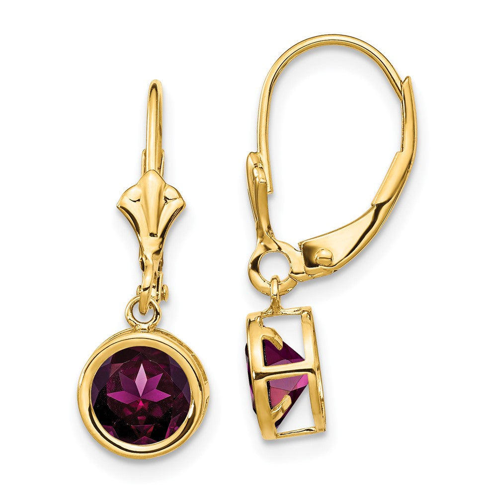 14k Yellow Gold 6mm Rhodolite Garnet Leverback Earring