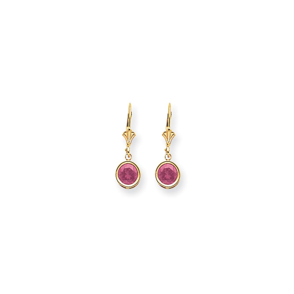 14k Yellow Gold 6mm Pink Sapphire leverback Earrings