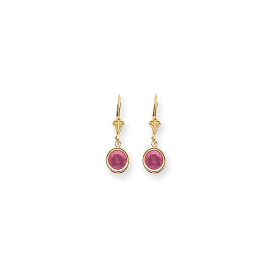 14k Yellow Gold 6mm Pink Sapphire leverback Earrings