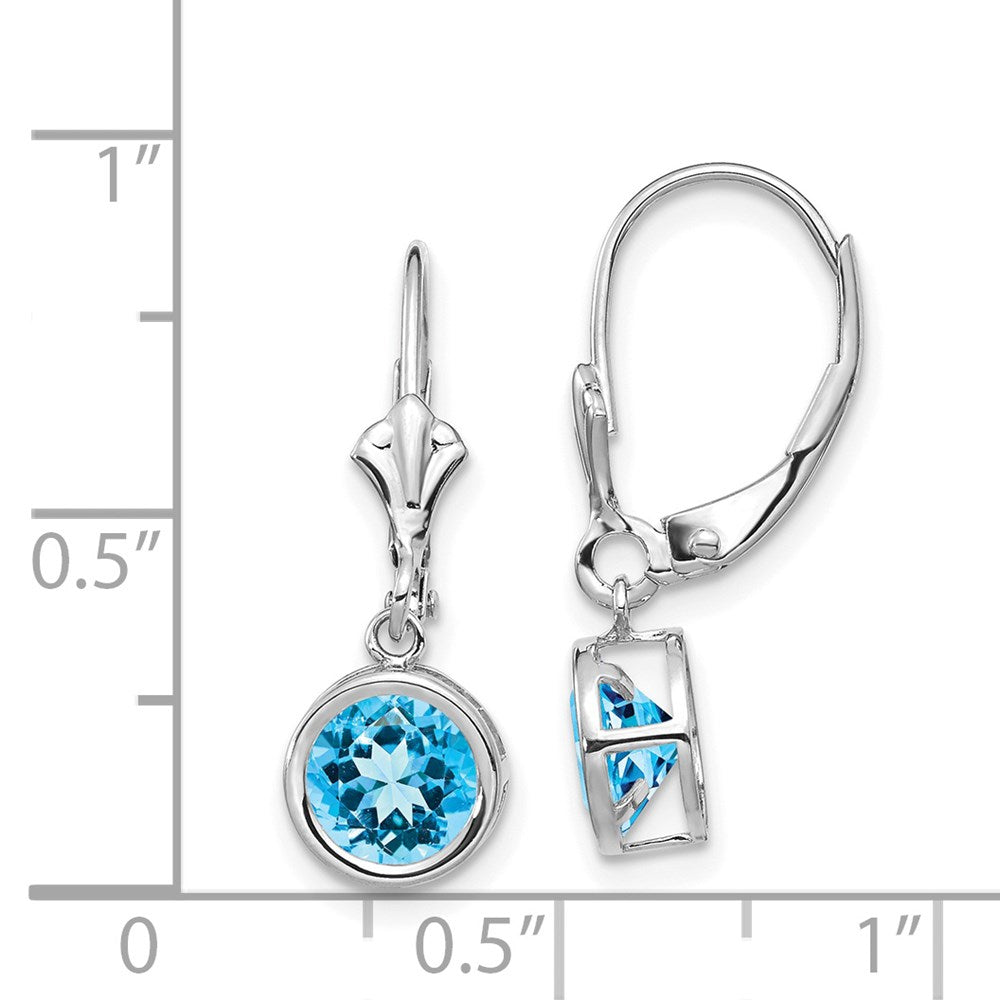14k White Gold 6mm Blue Topaz Leverback Earrings