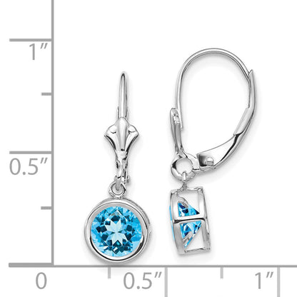 14k White Gold 6mm Blue Topaz Leverback Earrings