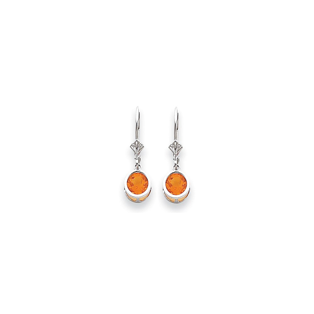 14k White Gold 6mm Citrine Checker leverback Earrings