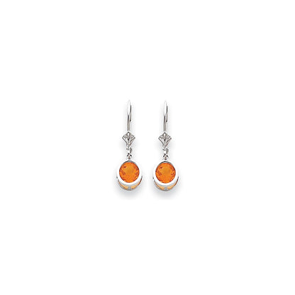 14k White Gold 6mm Citrine Checker leverback Earrings
