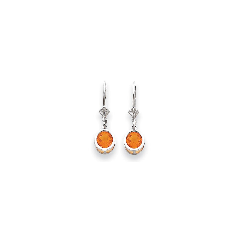 14k White Gold 6mm Citrine Checker leverback Earrings
