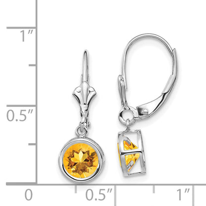 14k White Gold 6mm Citrine Leverback Earrings
