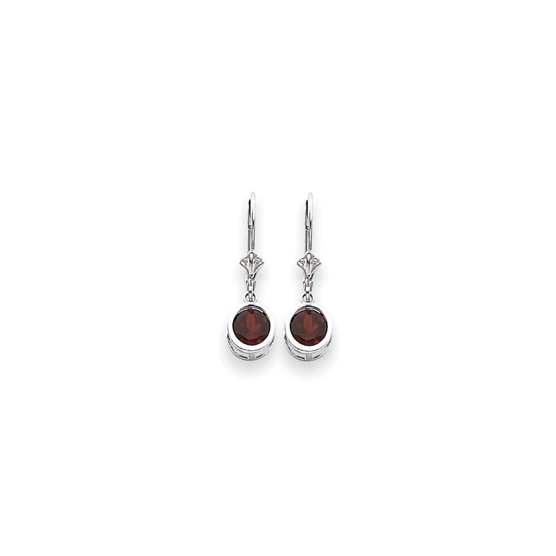 14k White Gold 6mm Garnet Checker leverback Earrings