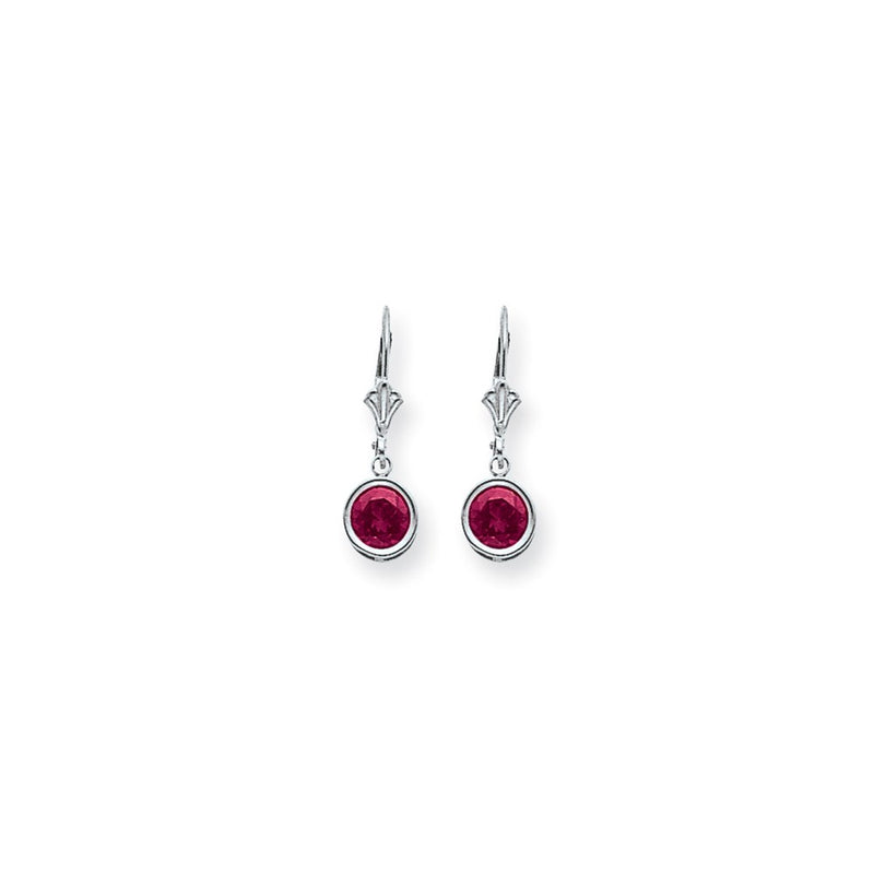 14k White Gold 6mm Pink Tourmaline leverback earring