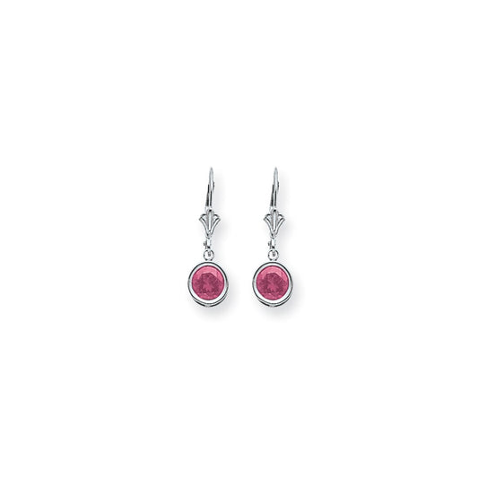 14k White Gold 6mm Pink Sapphire leverback Earrings