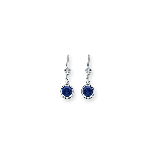 14k White Gold 6mm Sapphire leverback Earrings