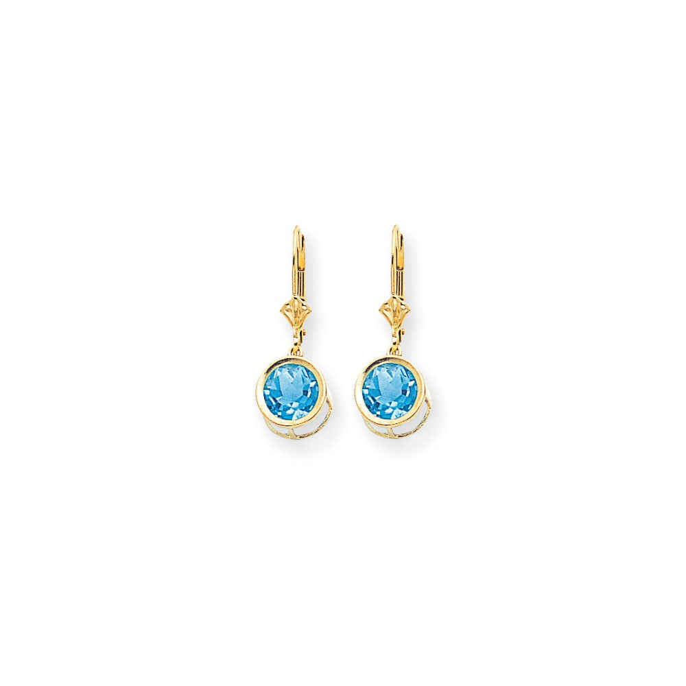 14k Yellow Gold 8mm Blue Topaz Checker leverback Earrings