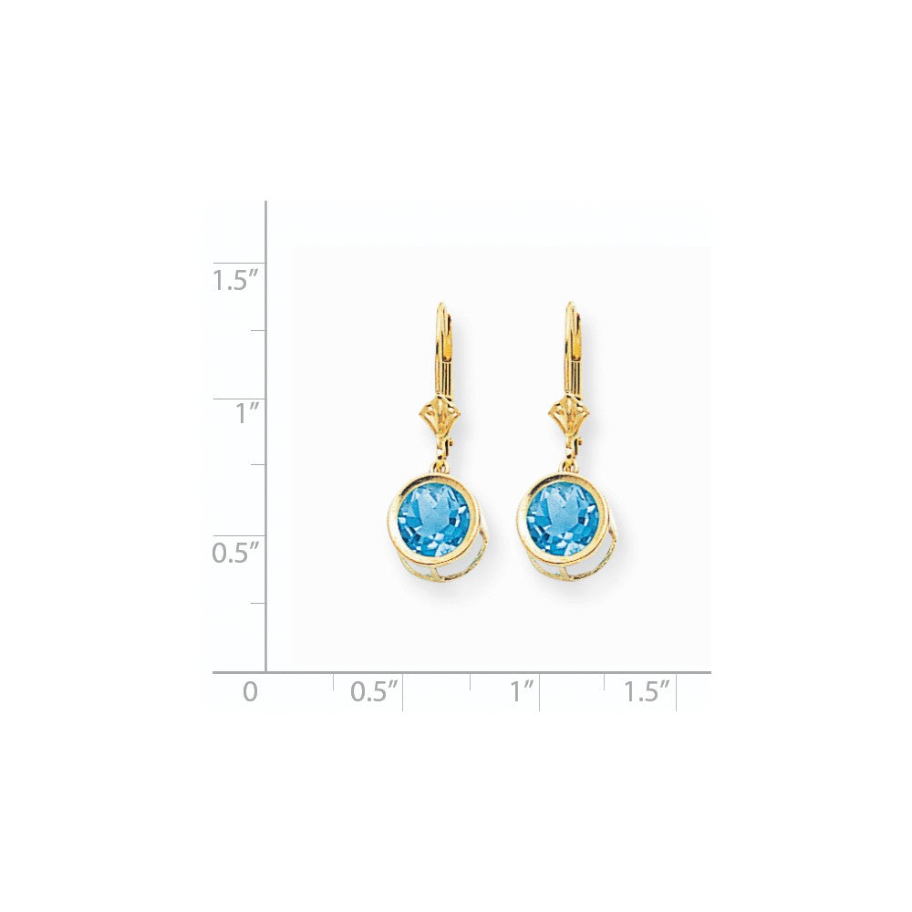 14k Yellow Gold 8mm Blue Topaz Leverback Earrings