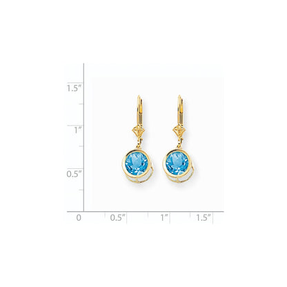 14k Yellow Gold 8mm Blue Topaz Leverback Earrings