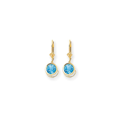 14k Yellow Gold 8mm Blue Topaz Leverback Earrings