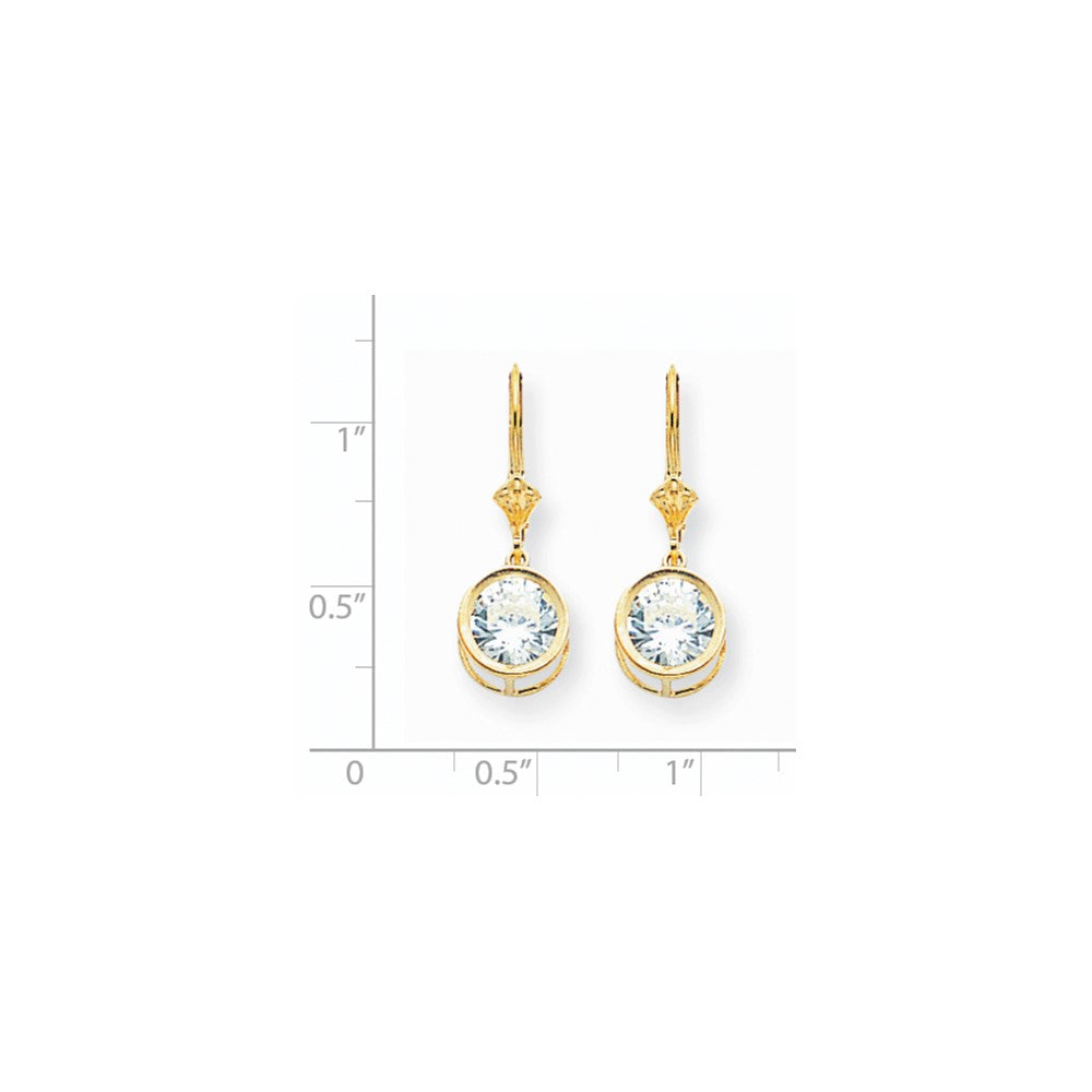 14k Yellow Gold 8mm Cubic Zirconia leverback Earrings