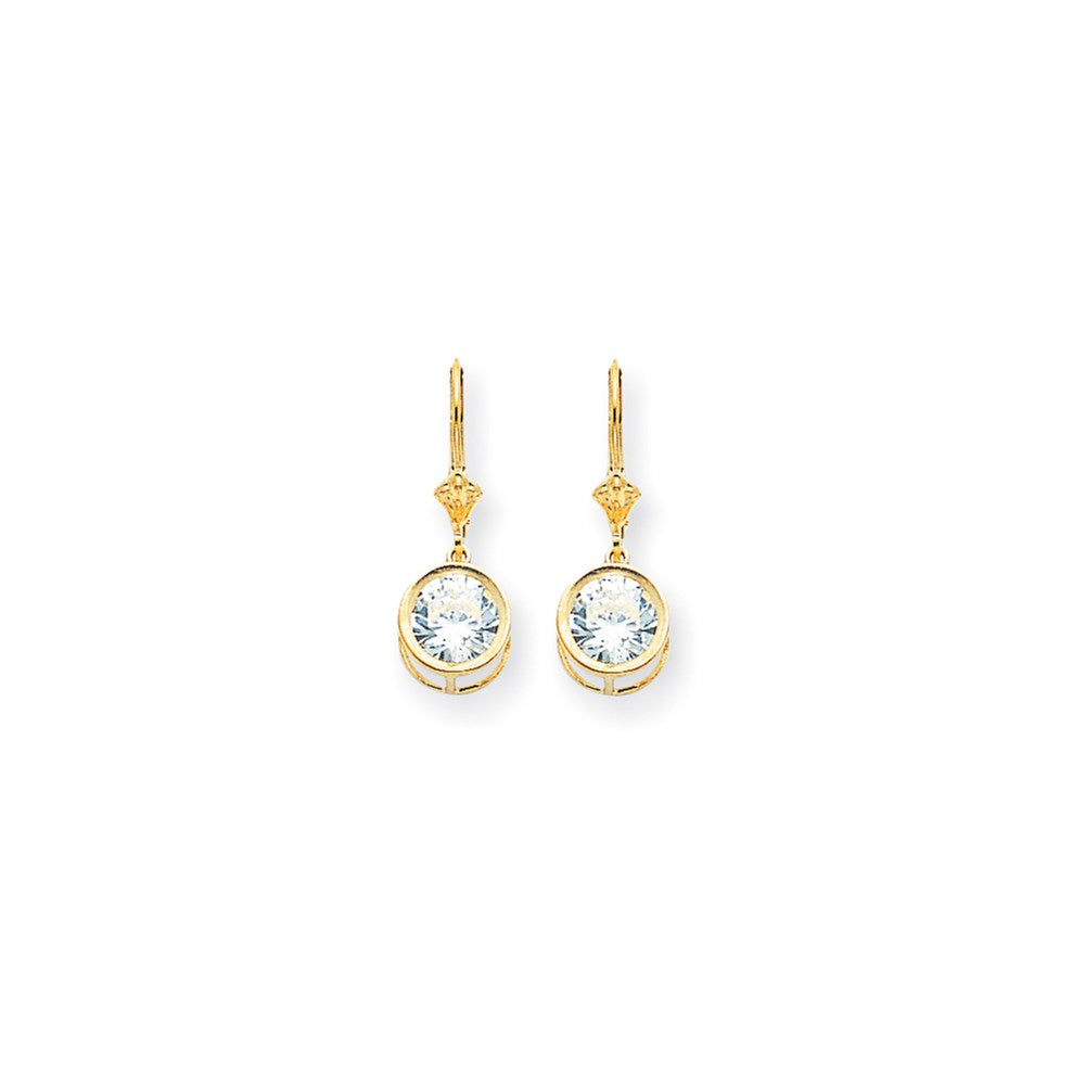 14k Yellow Gold 8mm Cubic Zirconia leverback Earrings