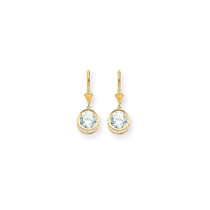 14k Yellow Gold 8mm Cubic Zirconia leverback Earrings
