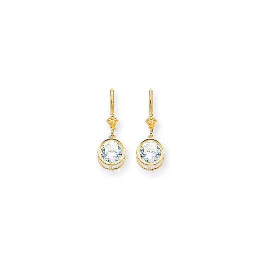 14k Yellow Gold 8mm Cubic Zirconia leverback Earrings