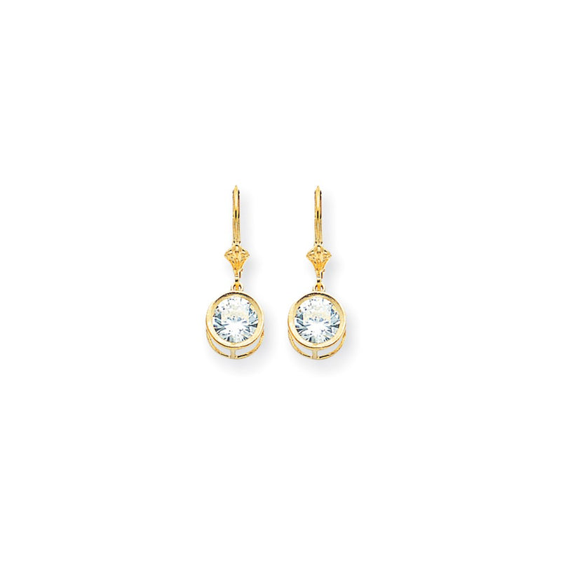 14k Yellow Gold 8mm Cubic Zirconia leverback Earrings