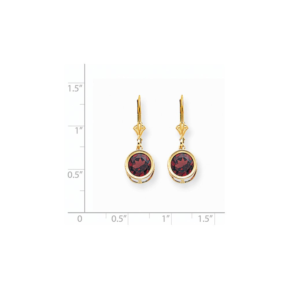 14k Yellow Gold 8mm Garnet Leverback Earrings