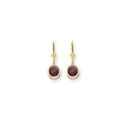 14k Yellow Gold 8mm Garnet Leverback Earrings