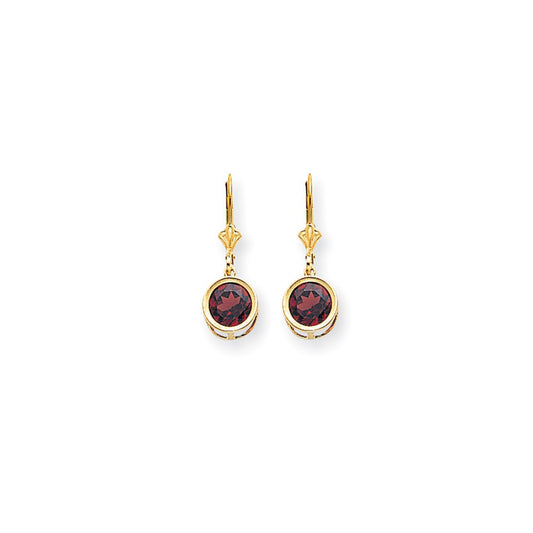 14k Yellow Gold 8mm Garnet Leverback Earrings