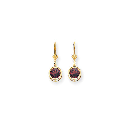 14k Yellow Gold 8mm Garnet Checker leverback Earrings