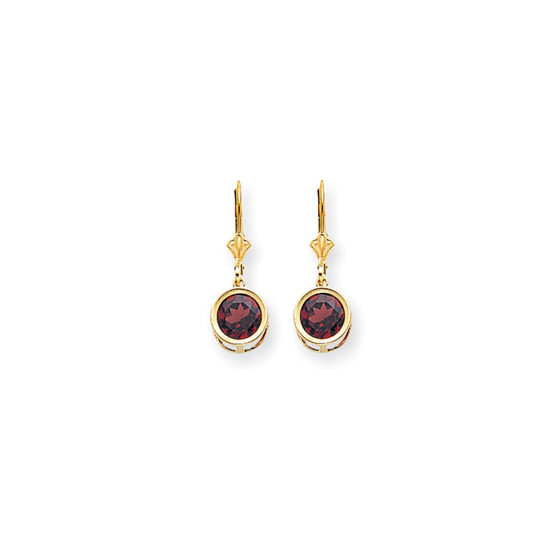14k Yellow Gold 8mm Garnet Checker leverback Earrings