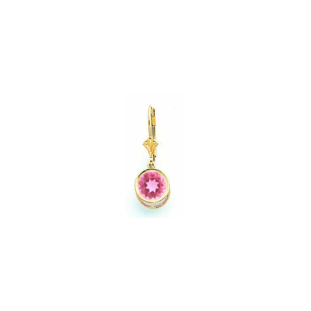 14k Yellow Gold 8mm Pink Tourmaline leverback earring