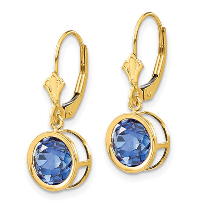 14k Yellow Gold 8mm Tsavorite leverback Earrings