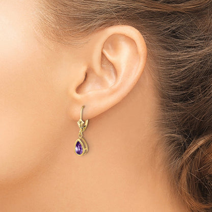 14k Yellow Gold 8x5mm Amethyst Dangle Earrings