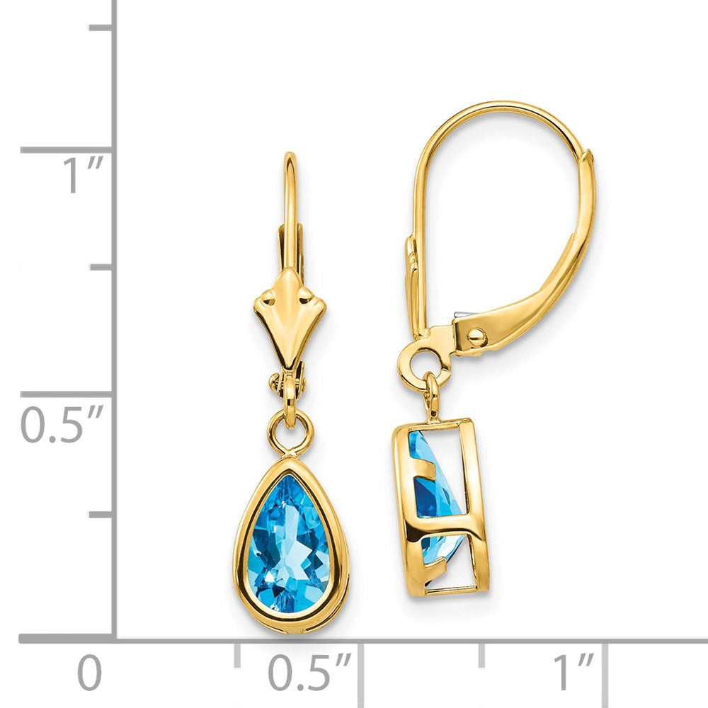 14k Yellow Gold 8x5mm Pear Blue Topaz Leverback Earrings