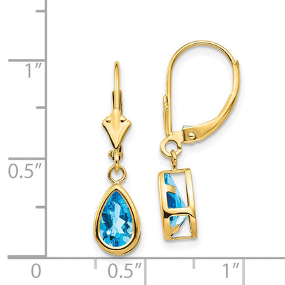 14k Yellow Gold 8x5mm Pear Blue Topaz Leverback Earrings