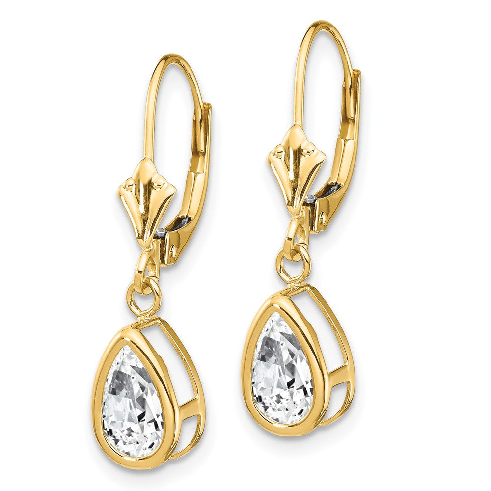 14k Yellow Gold 8x5mm Pear Cubic Zirconia Leverback Earrings